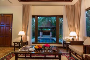 Private Pool, Two-Bedroom Family Villa | Living room | Flat-screen TV - Angkor Palace Suite & Villa (Siem Reap)