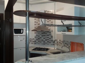 Apartment, 1 Bedroom | Private kitchen | Fridge, microwave, oven, stovetop