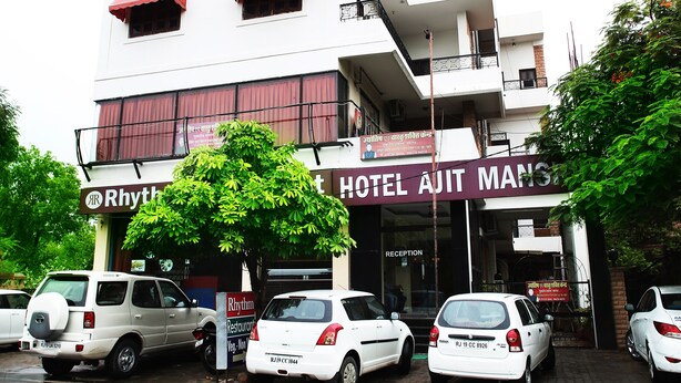 A multi-story hotel with a sign reading "HOTEL AJIT MANS". - Hotel Ajit Mansion (Jodhpur)