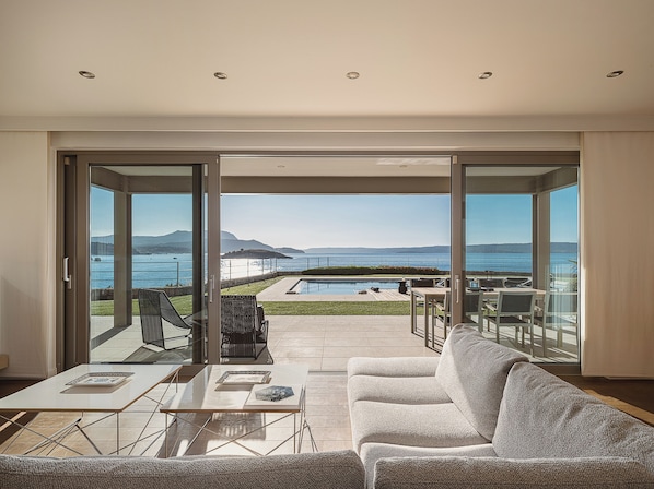 Smart TV, fireplace, DVD player, books