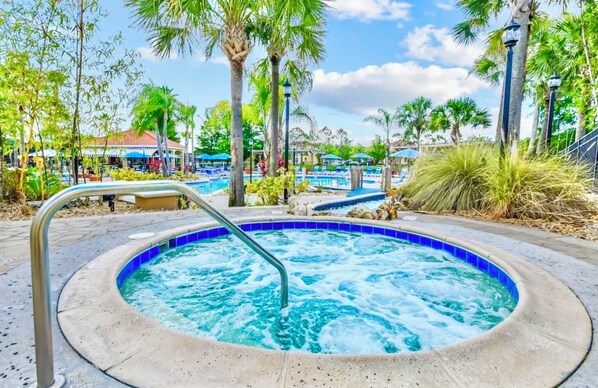 Outdoor pool, a heated pool, pool loungers