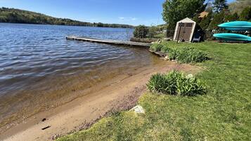 On the beach, sun loungers