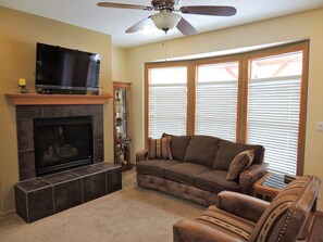 TV, fireplace