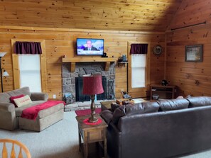 Smart TV, fireplace, DVD player