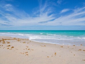 A beach with clear skies and calm waters.