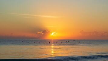 Private beach, sun loungers, beach towels