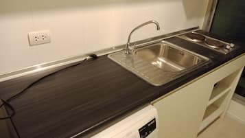 One Bedroom Condo with Balcony  | Private kitchen | Fridge, microwave, stovetop, cookware/dishes/utensils