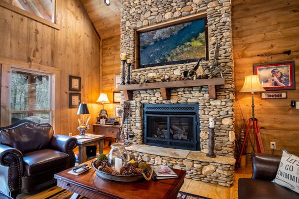 Smart TV, fireplace, DVD player, foosball