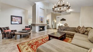 Smart TV, fireplace, table tennis, books