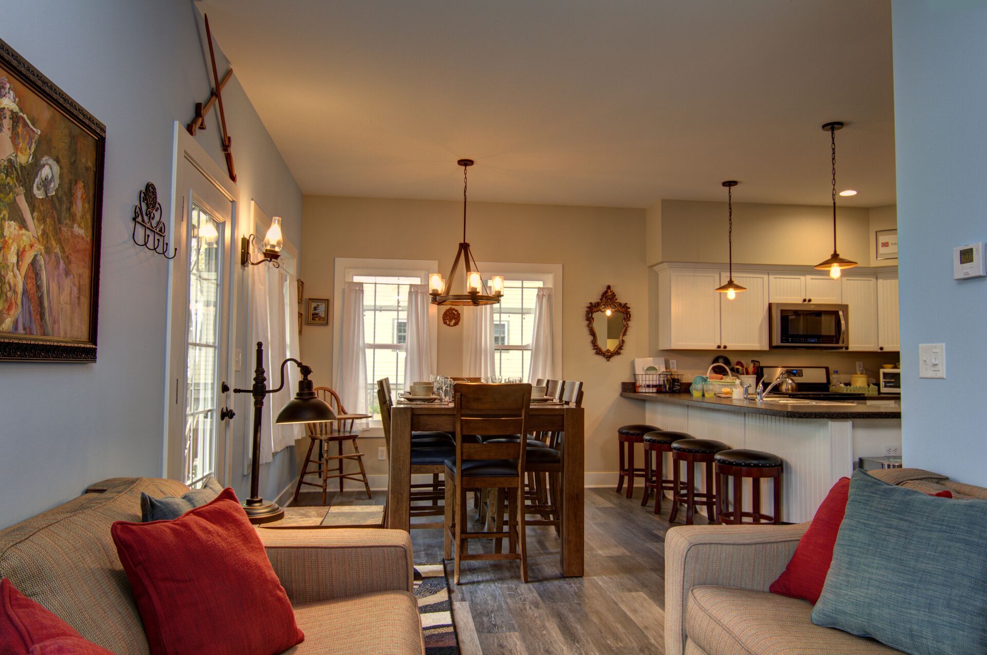 Smart TV, fireplace, video games, DVD player