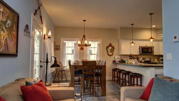 Smart TV, fireplace, video games, DVD player