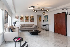 Luxury Apartment, 3 Bedrooms, Non Smoking, Lakeside | Living area | 32-inch flat-screen TV with satellite channels, TV - Hestia House (Tunis)