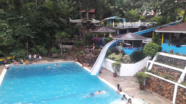 A swimming pool surrounded by lush greenery and a small waterfall. - Villa d' Arco Resort (Santa Cruz)
