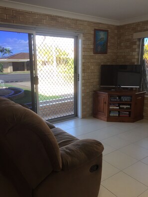 Smart TV, DVD player, books, video library