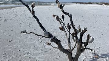 Beach nearby, sun loungers, beach towels