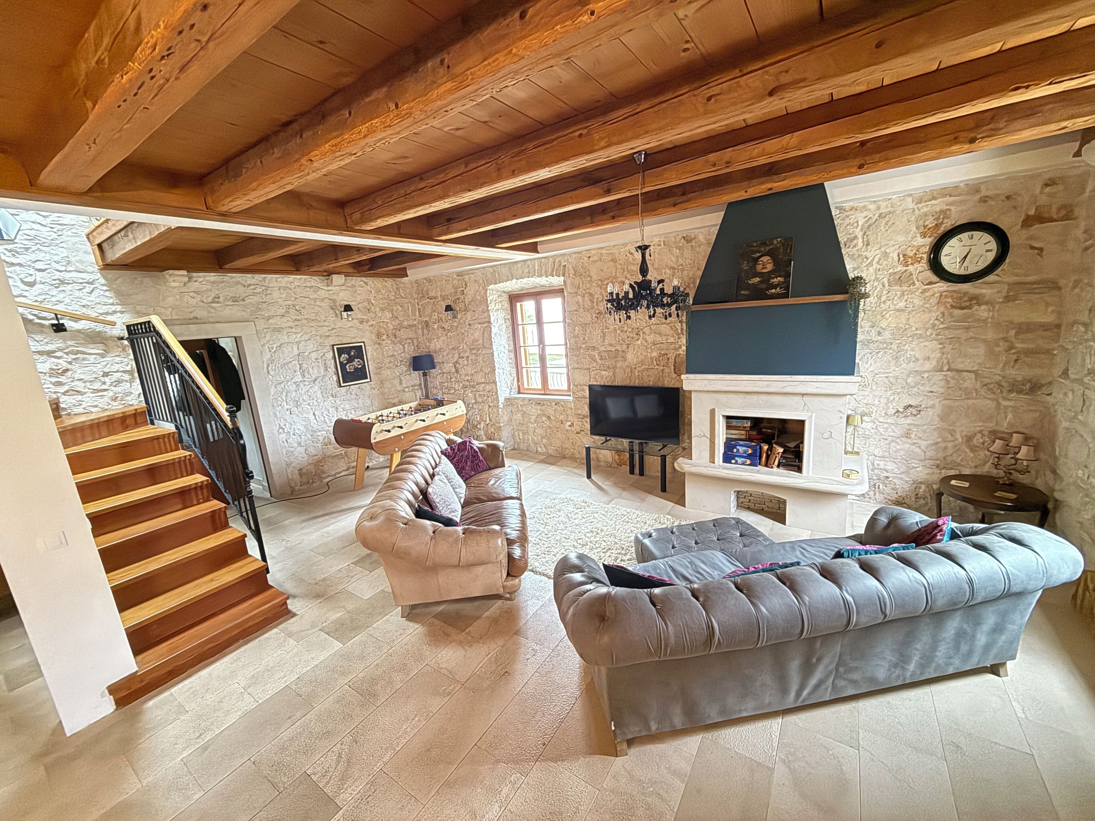 Smart TV, fireplace, foosball, table tennis