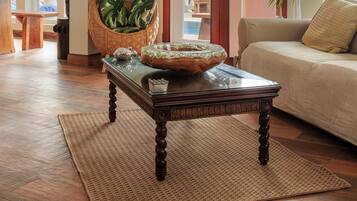 Smart TV, chimenea, reproductor de DVD y libros