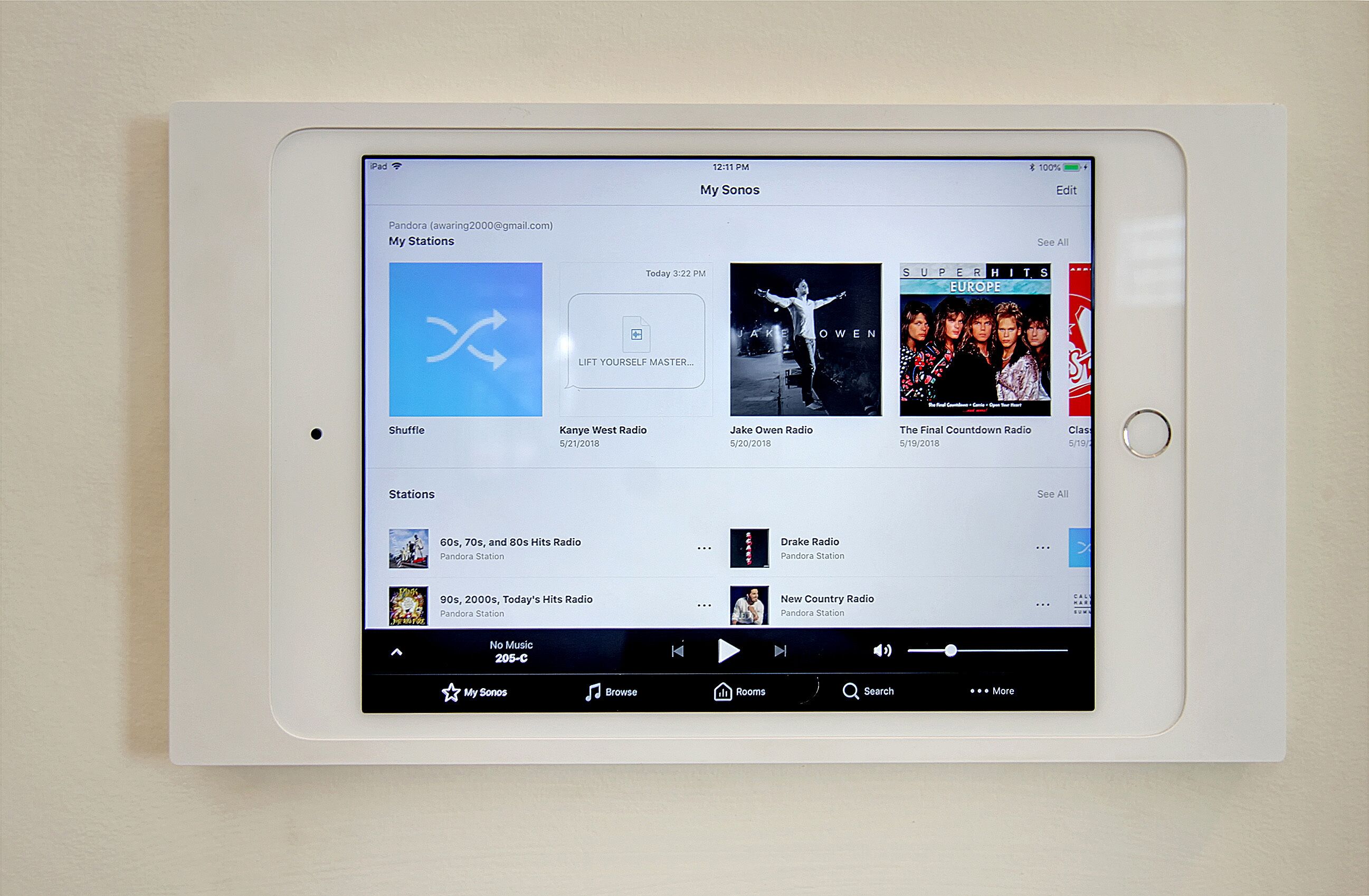 A digital music player interface with various radio stations and music options.