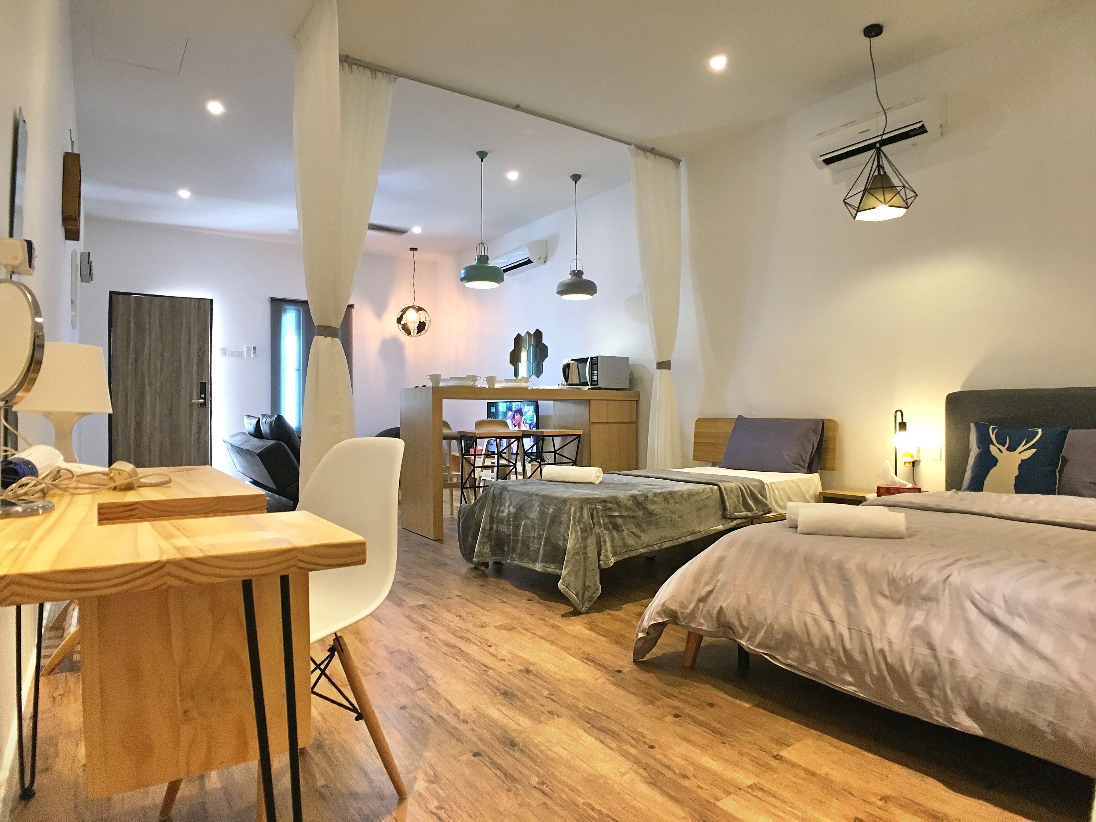 Desk, blackout curtains, iron/ironing board, free WiFi