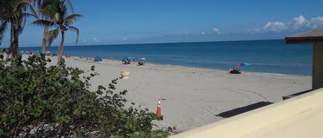 Plage, chaises longues, serviettes de plage