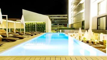 Outdoor pool, sun loungers