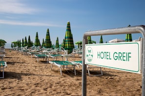 Private beach nearby, white sand, sun-loungers, beach umbrellas