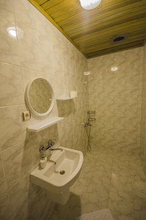 Habitación estándar | Baño | Ducha, artículos de higiene personal ecológicos y secador de pelo