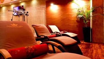 Sauna, hot tub, body treatments, facials, manicures and pedicures