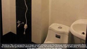 A bathroom with a black tiled shower enclosure, a white toilet, and a bidet. - 2F6 Wharton Bldg North Cambridge Condo (Baguio)