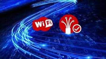 A digital representation of Wi-Fi connectivity with a network signal icon and a checkmark symbol.