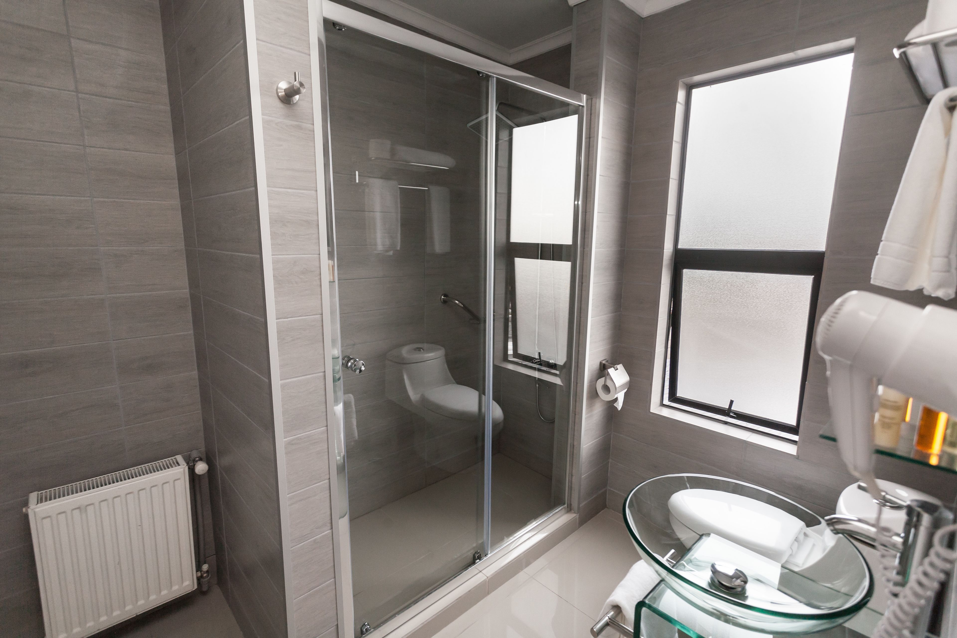 Shower, free toiletries, hair dryer, bathrobes
