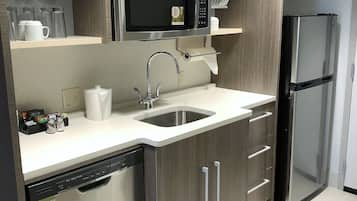 Full-size fridge, coffee/tea maker