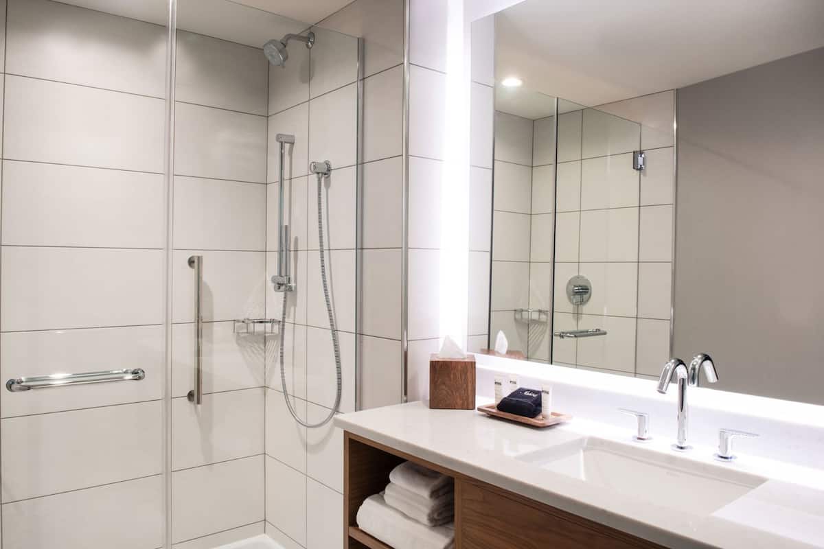 Salle de bain | Douche, articles de toilette (gratuits), séchoir à cheveux, peignoirs