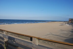 On the beach, sun loungers