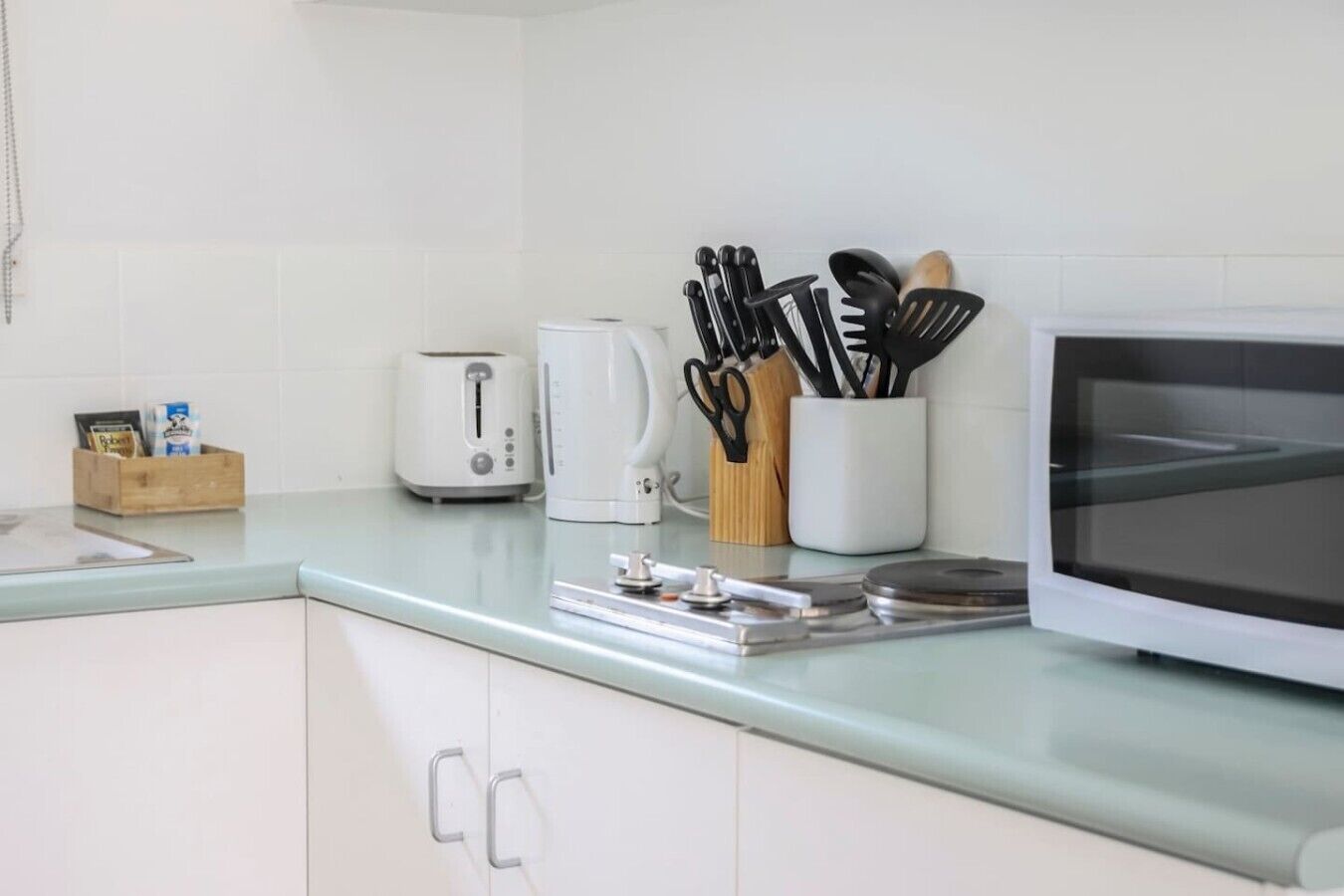 Fridge, microwave, stovetop, toaster