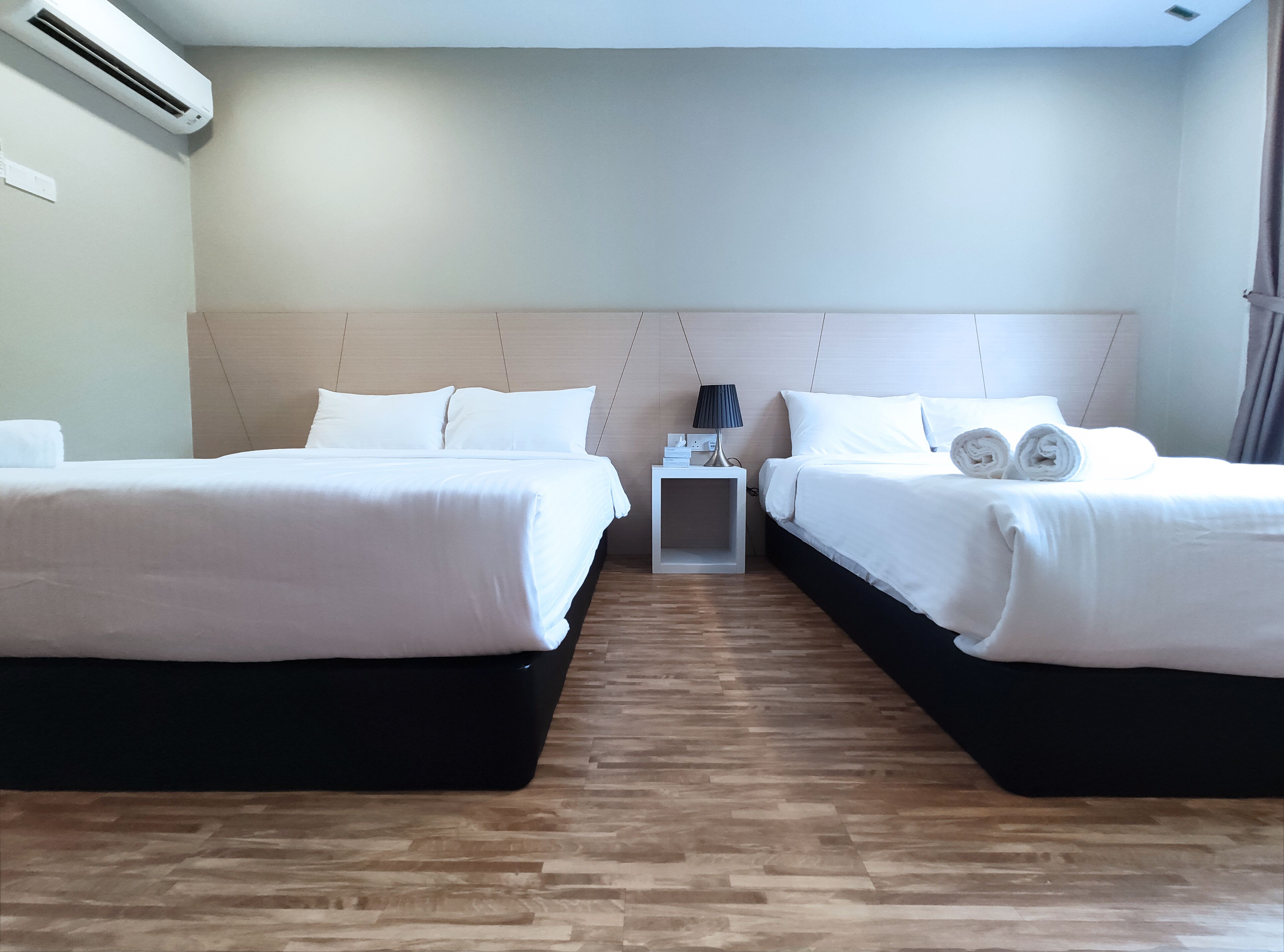 family room | desk, laptop workspace, blackout curtains, iron/ironing board