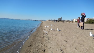 Nær stranden og strandhåndklær