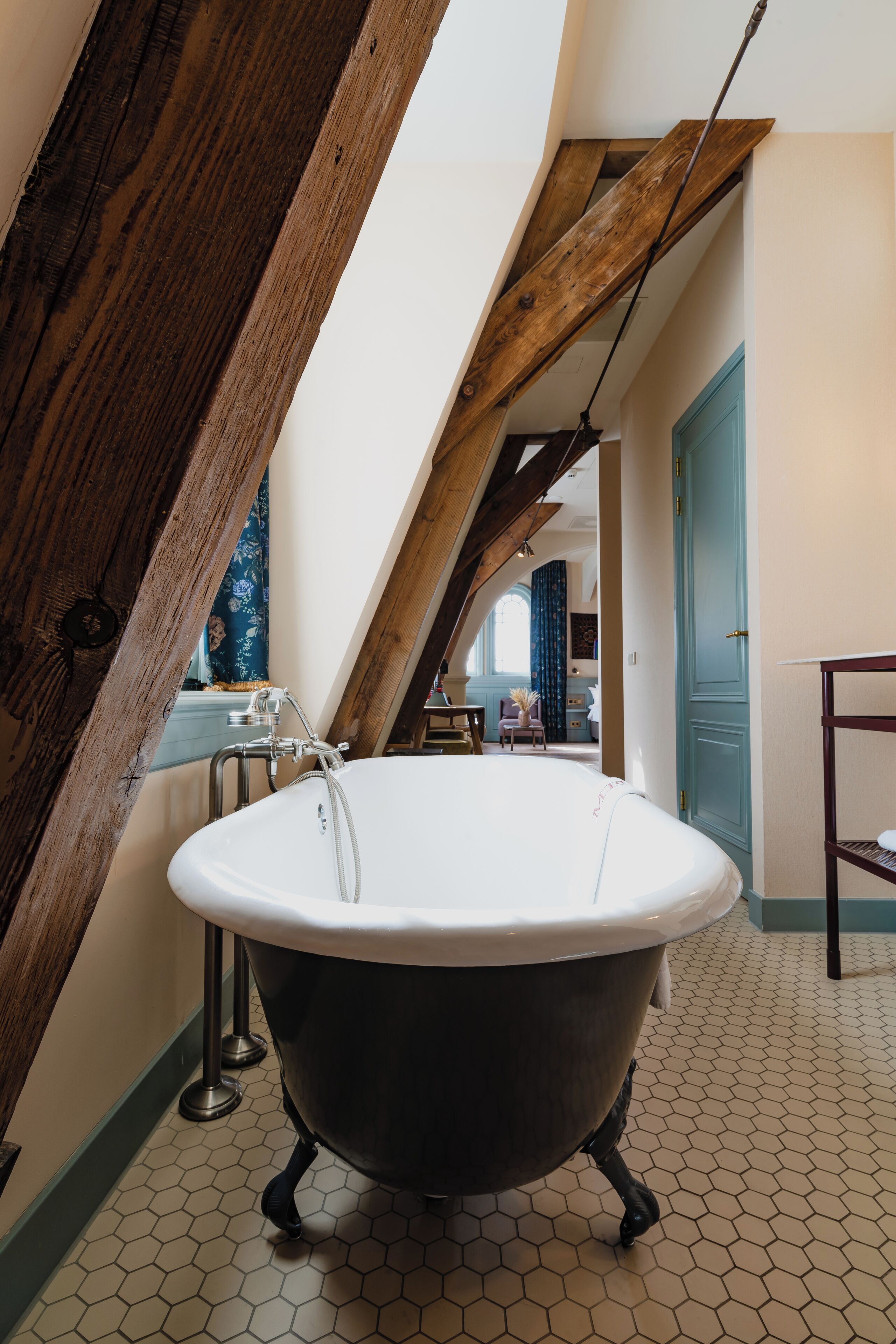 honeymoon suite | bathroom | shower, hair dryer, towels