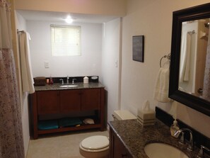 Bathtub, hair dryer, towels