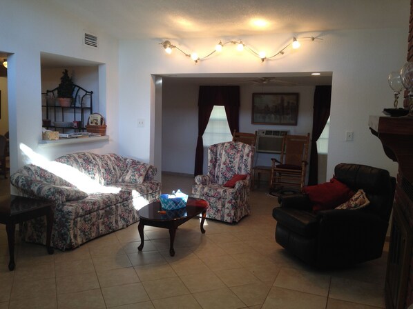 TV, DVD player, books, video library