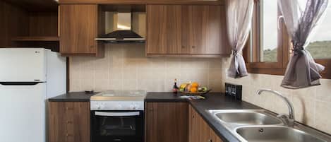 Family Villa, 2 Bedrooms (Villa Foivos) | Private kitchen | Full-size fridge, oven, stovetop, electric kettle