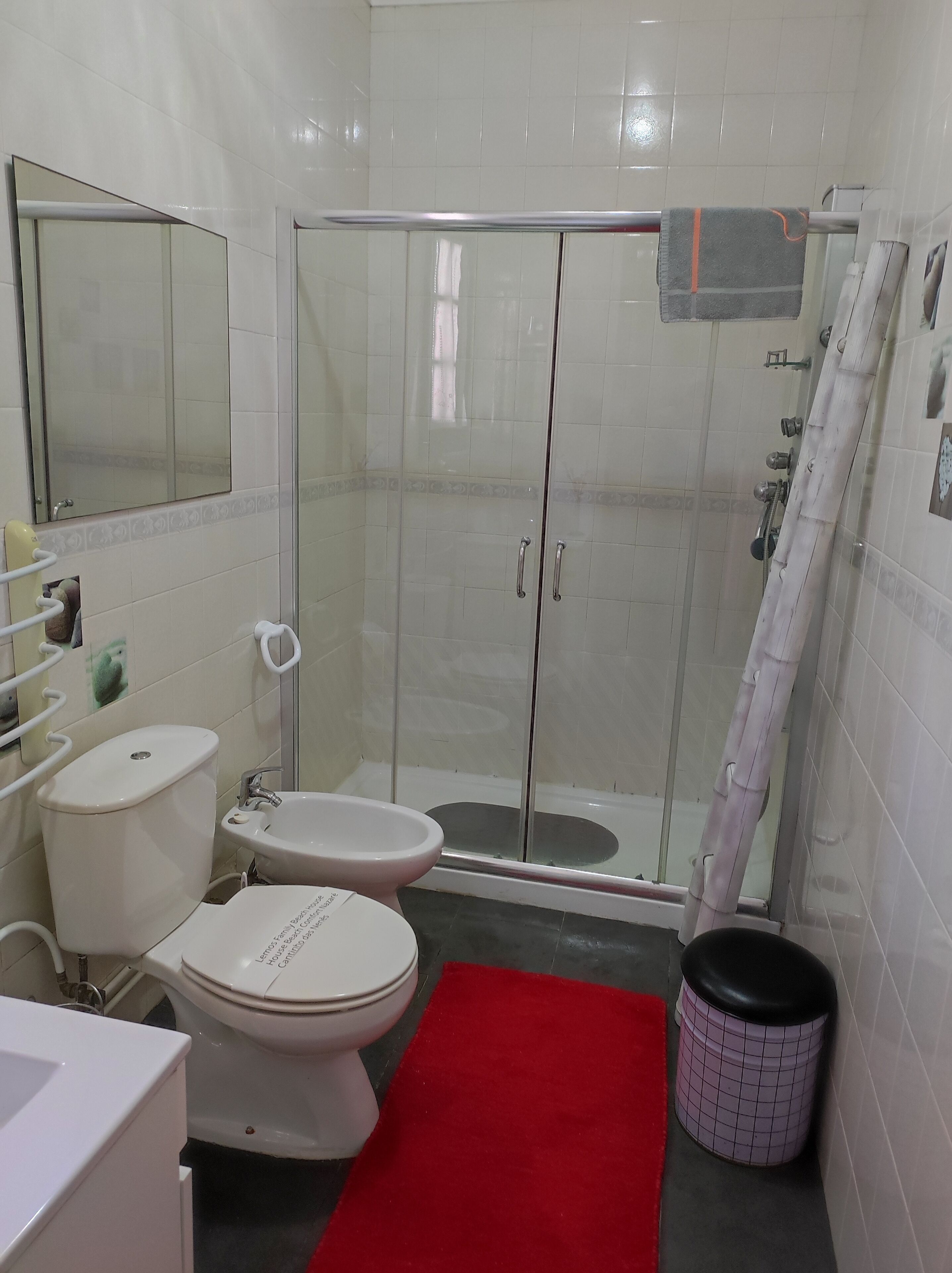 A bathroom with a toilet, bidet, and shower area.
