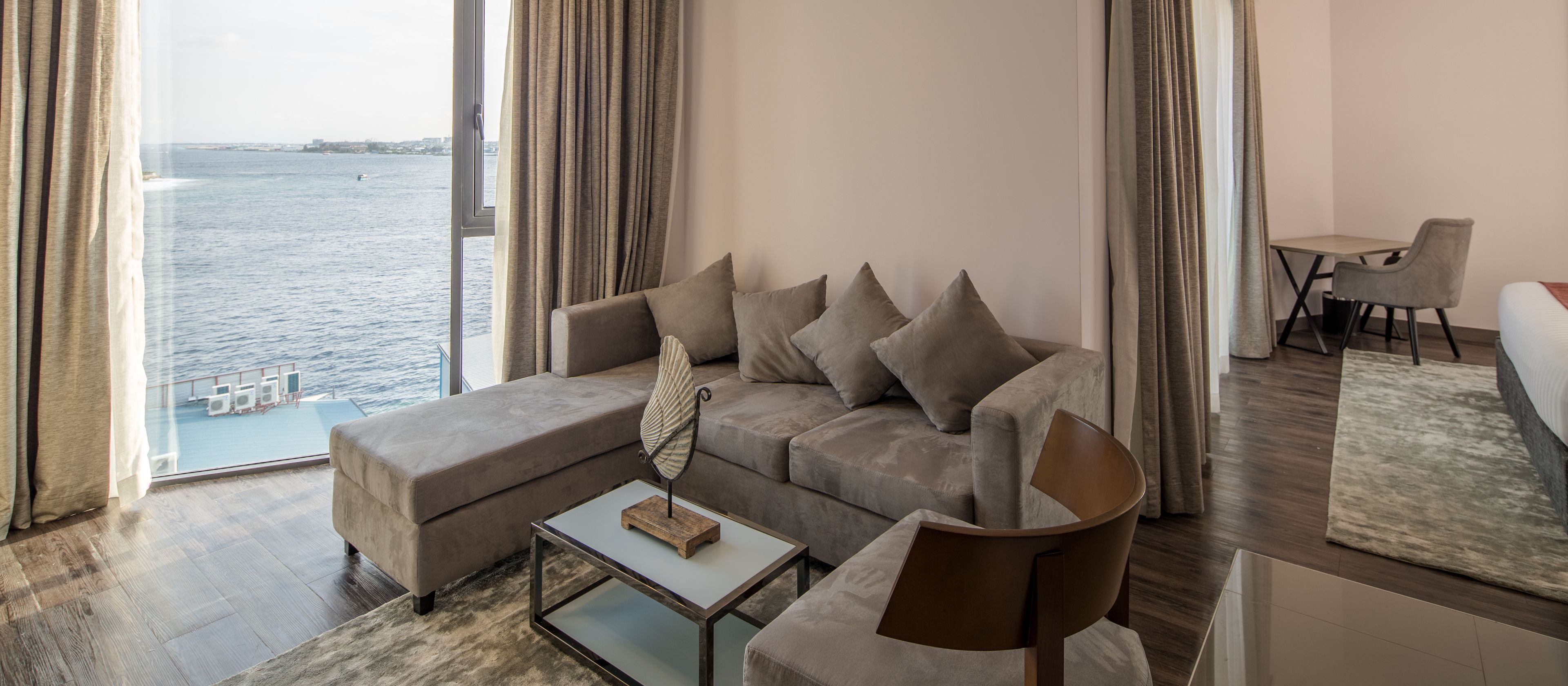 junior suite, 1 king bed, ocean view (with free airport transfer &10% off on f&b) | living room | tv