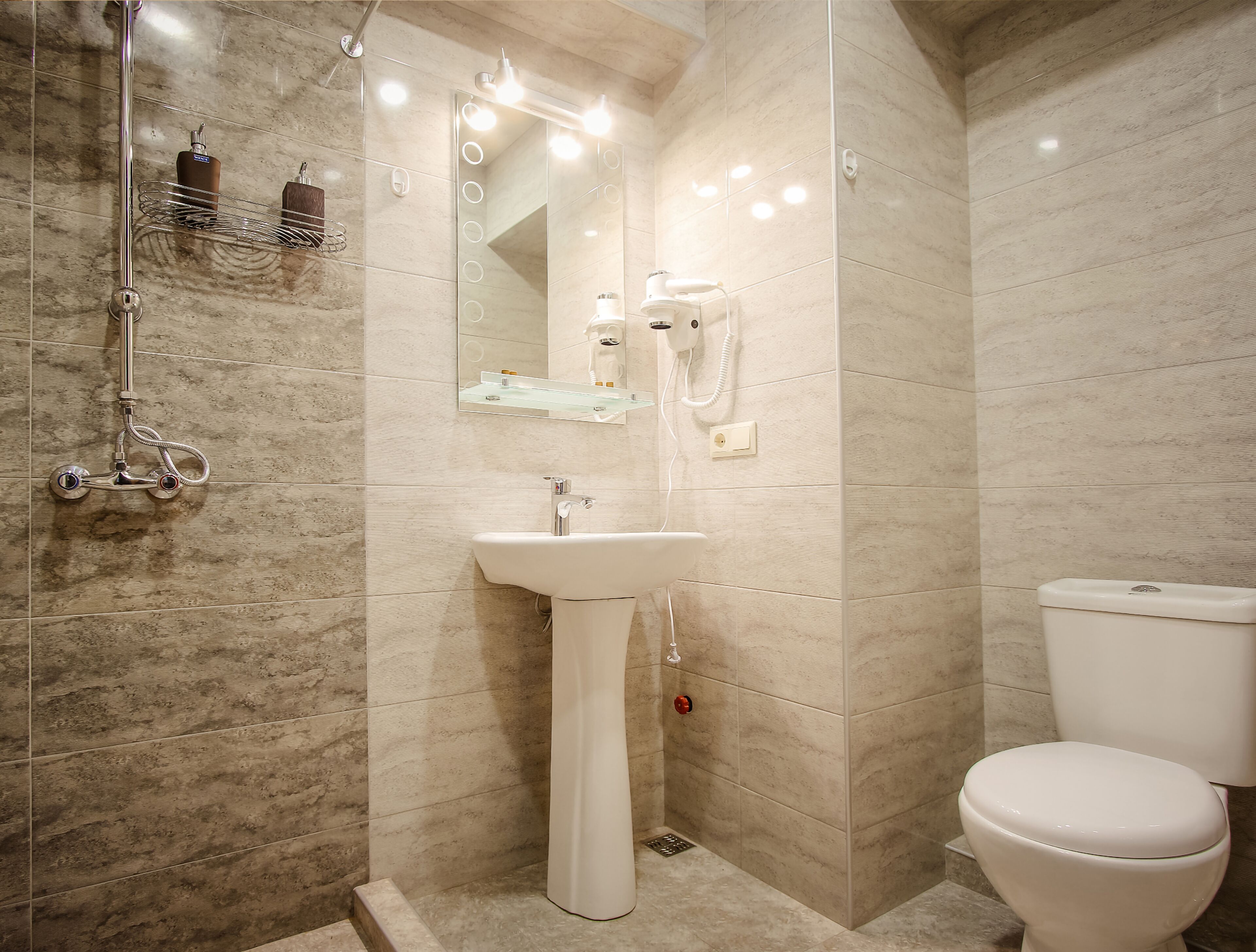 shower, free toiletries, hair dryer, bathrobes