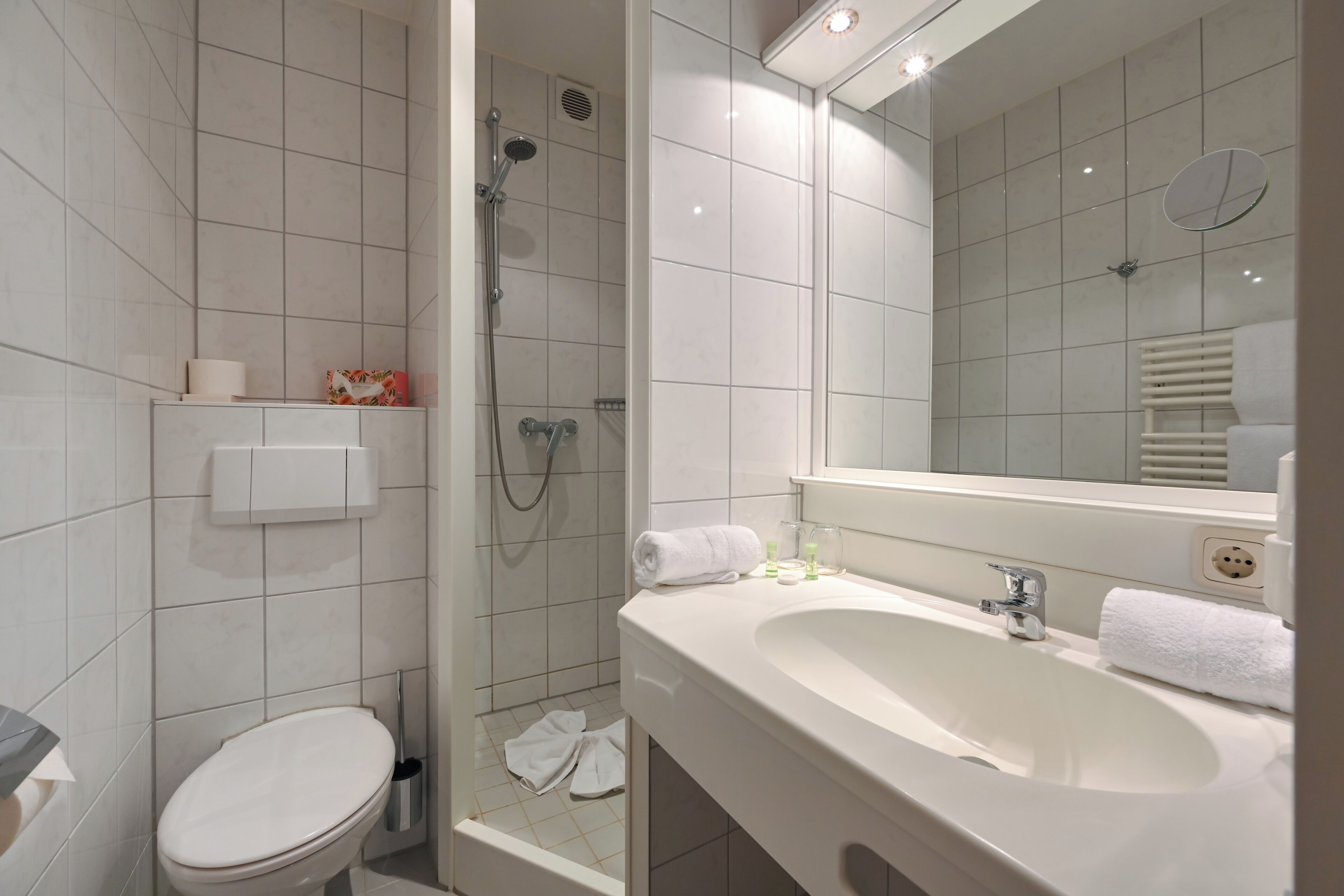 Standard-Doppelzimmer, Balkon, Seeblick | Badezimmer | Kostenlose Toilettenartikel, Haartrockner, Bademäntel, Handtücher