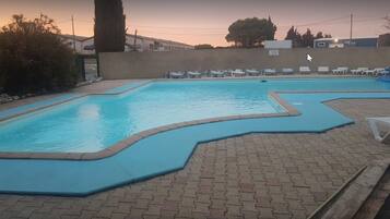 Outdoor pool, sun loungers