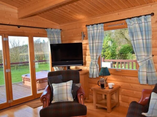 Luxury Cabin, 1 Bedroom, Hot Tub | Living room | 40-inch flat-screen TV with digital channels, TV, DVD player - Pheasant Lodge Scottish Borders (Carlisle)