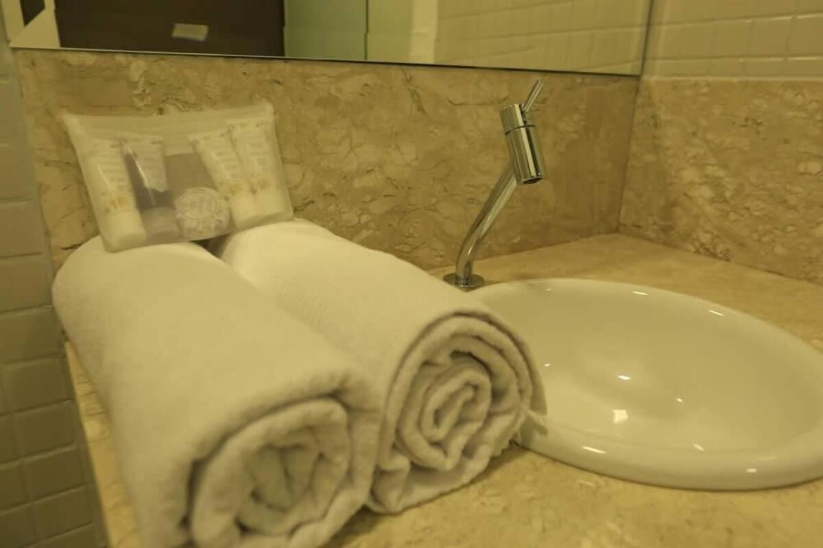 shower, free toiletries, hair dryer, towels