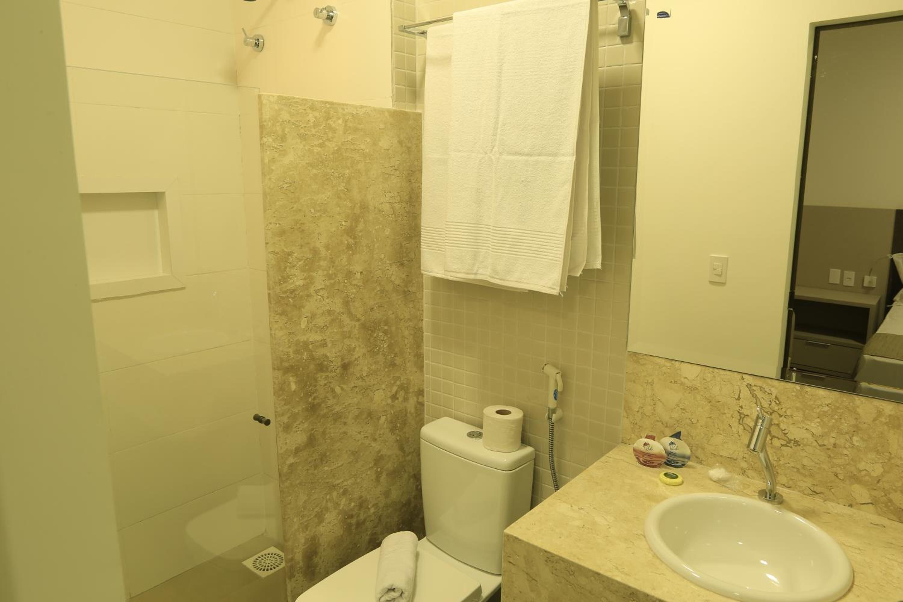 shower, free toiletries, hair dryer, towels