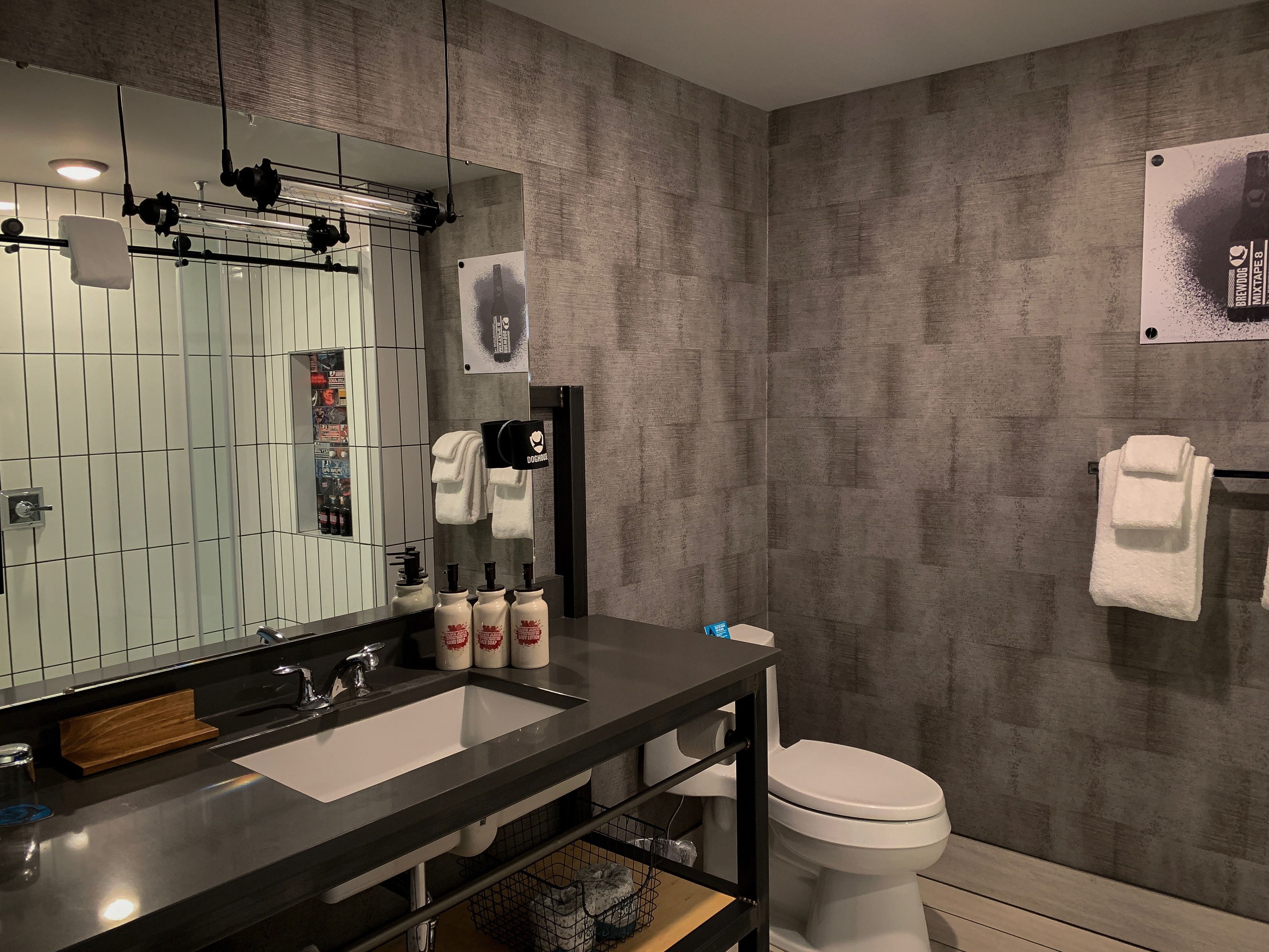 shower, rainfall showerhead, hair dryer, slippers